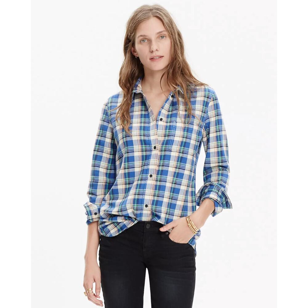 Madewell Tulsa Plaid Slim Boyshirt Small womens blue